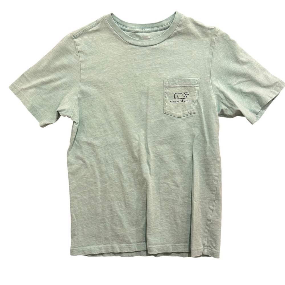 Vineyard Vines Kids Whale Pocket T Shirt Aqua Blue Size Medium 12 14 Cotton